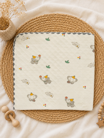 Cream Elephant Quilt Receiving Blanket