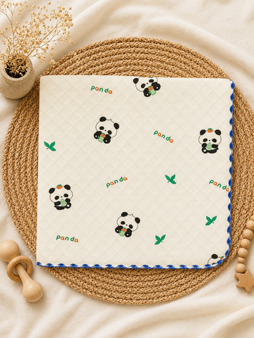 Cream Panda Leaves Quilt Receiving Blanket