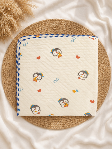Cream Penguin Quilt Receiving Blanket