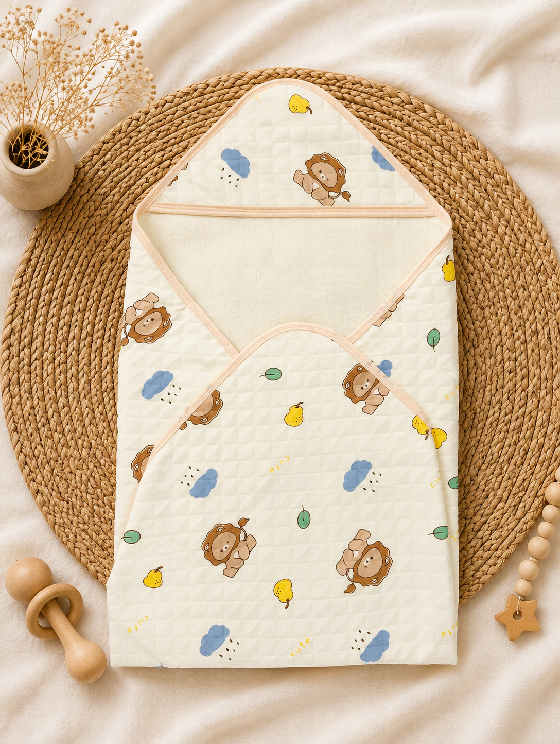 Cream Simba Muslin Hooded Baby Wrap