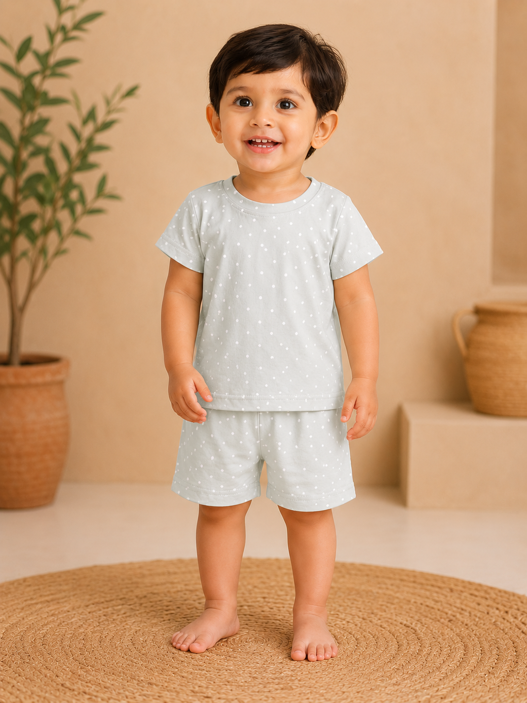 White Dots Shorts Sets (1 Years  to 5 Years)