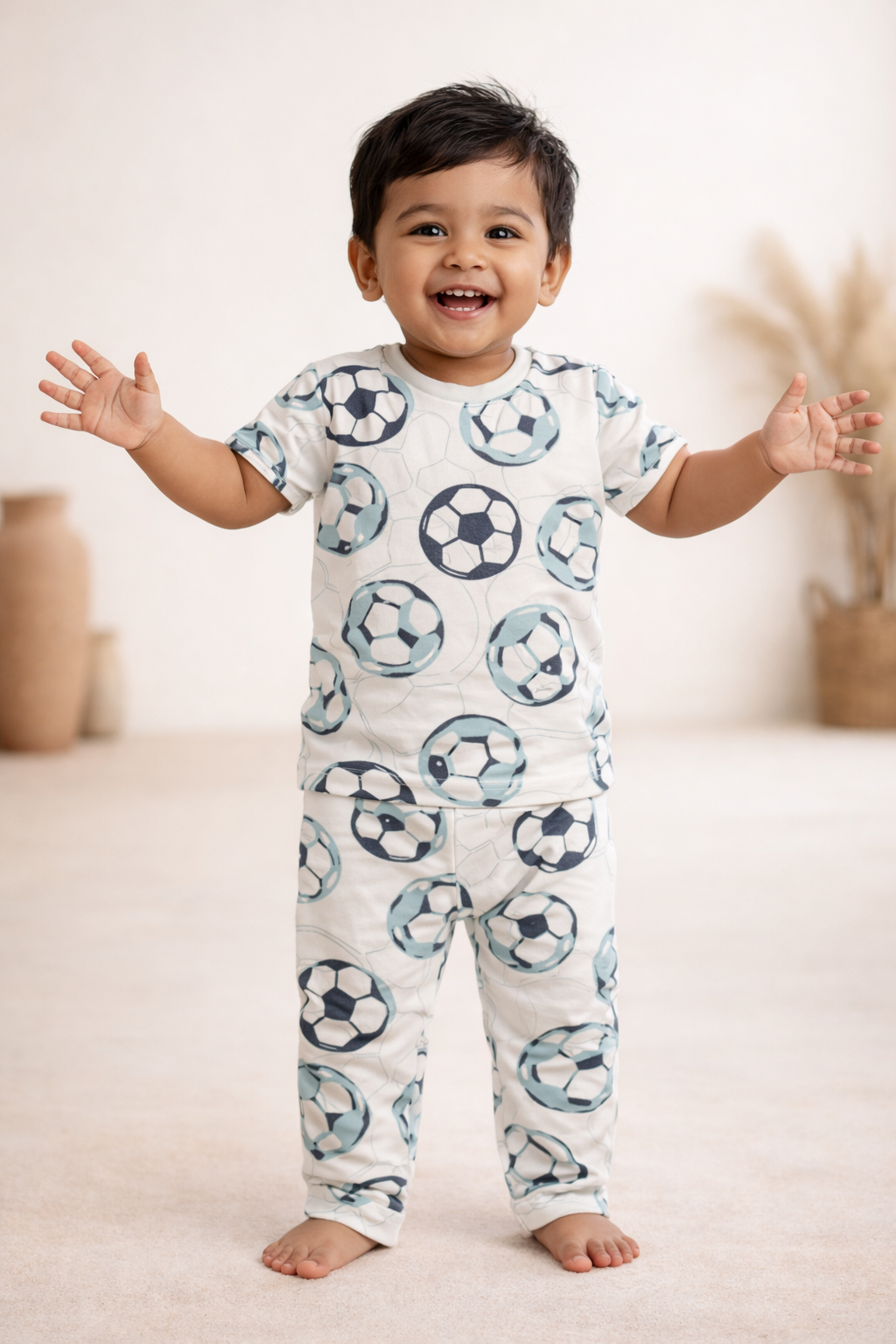 Football Print Cotton Baby Co-Ord Set  (1 to 5 Years)
