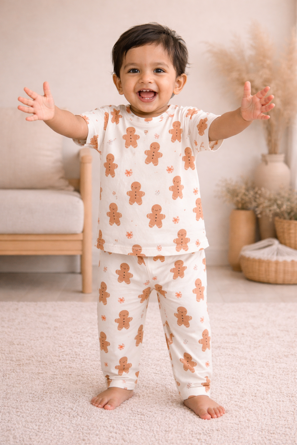 Gingerbread Print Cotton Baby Co-Ord Set (1 to 5 Years)