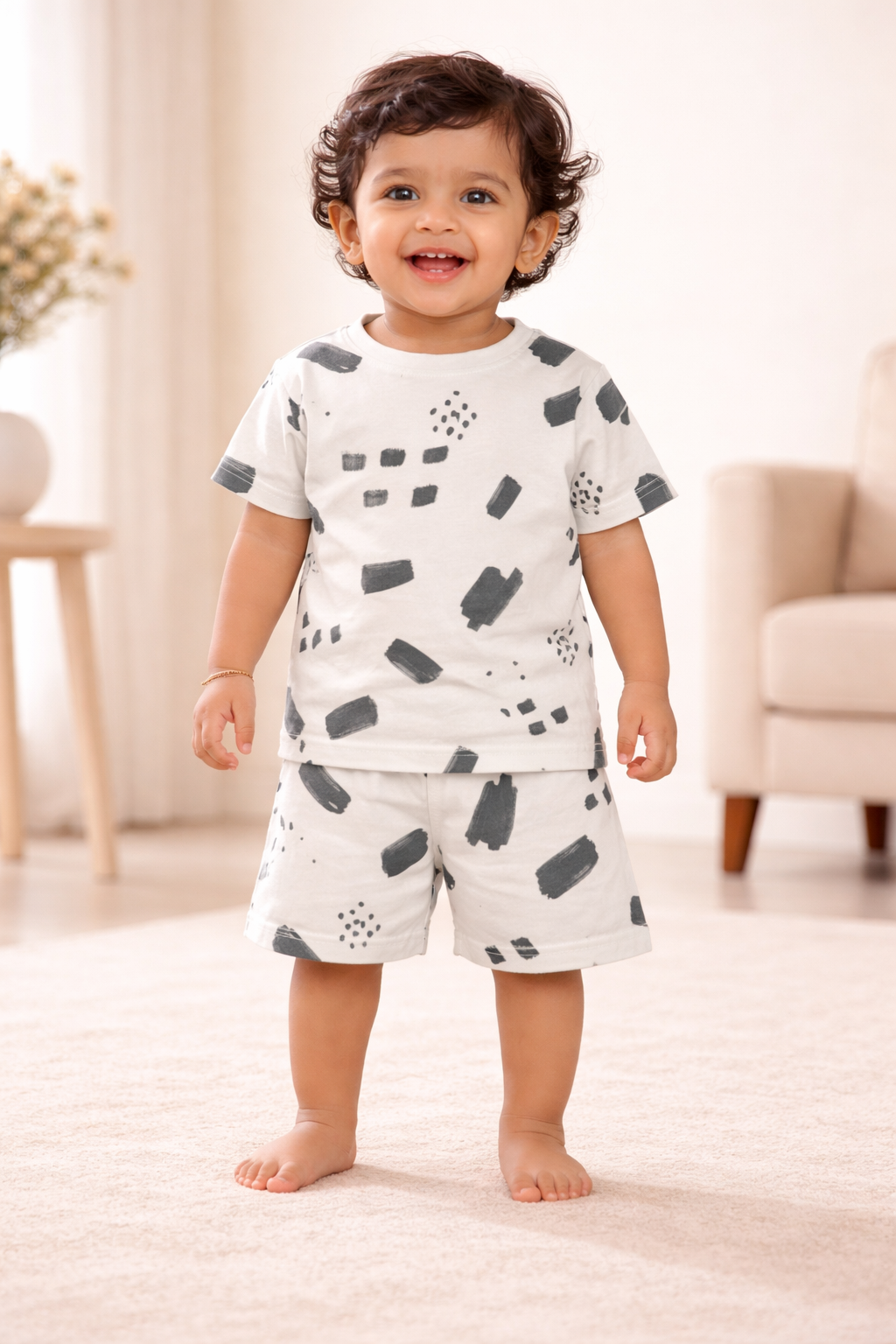 Modern Minimal Print Cotton Baby Wear Set – Grey (1 to 5 Years)