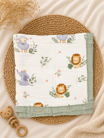 Light Green Simba 6-Layer Crinkled Muslin Blanket