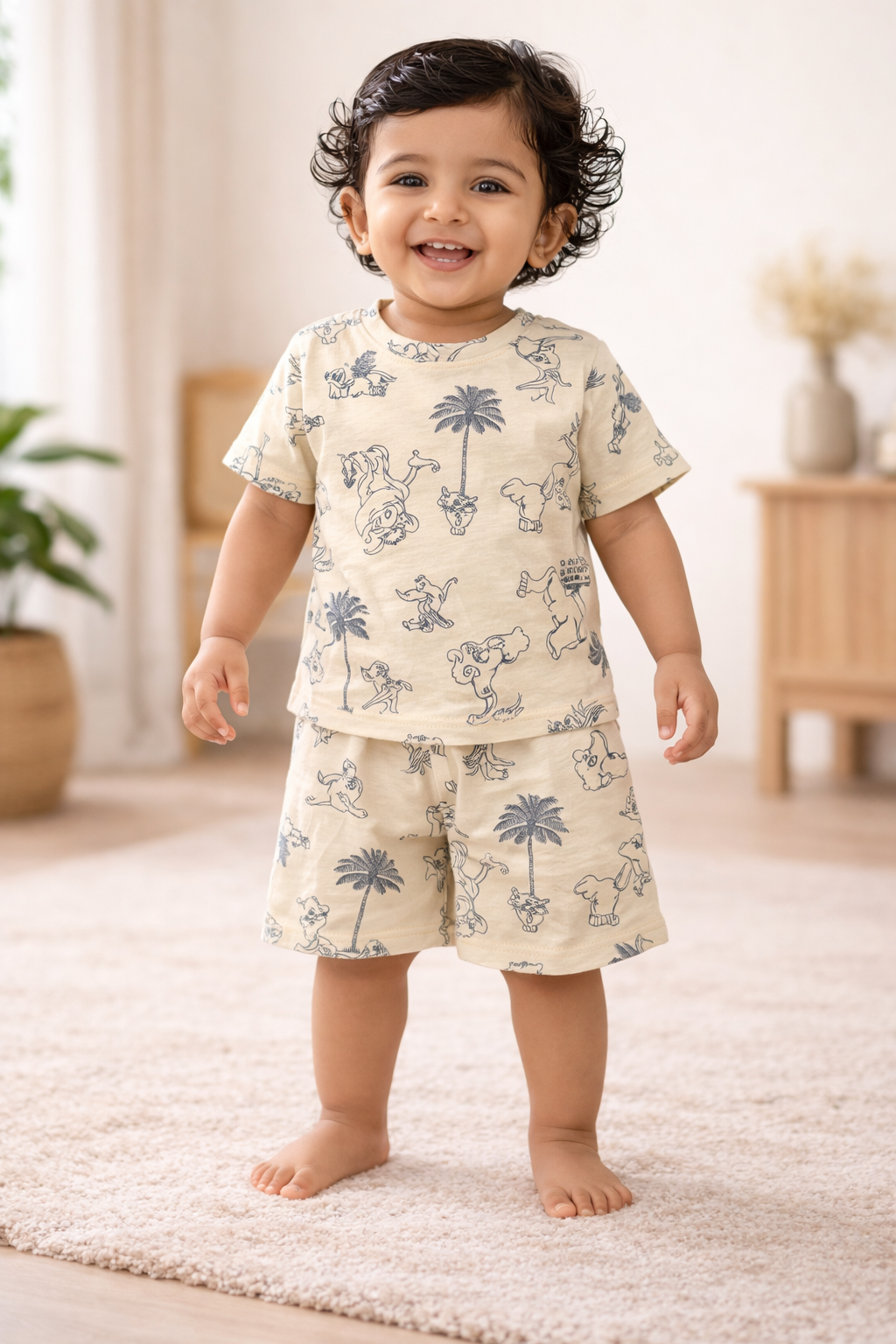 Forest Friends Print Cotton Baby Co-Ord Set (6 Months to 3 Years)
