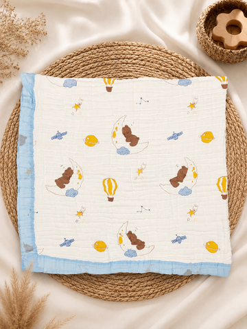 Moon & Sleeping Teddy 6-Layer Crinkled Muslin Blanket