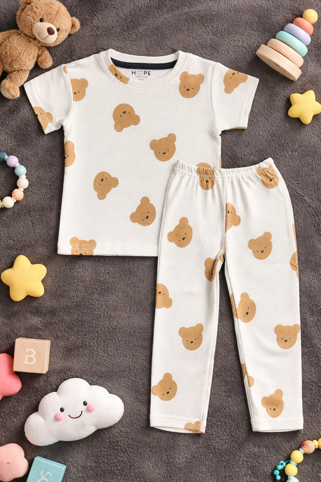 Pastel Teddy Print Cotton Baby Co-Ord Set (1 to 5 Years)