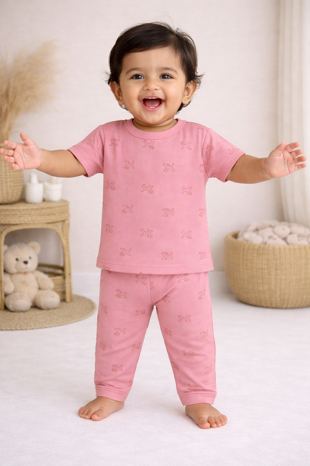 Pink Puppy Print Cotton Baby Co-Ord Set (1 to 5 Years)