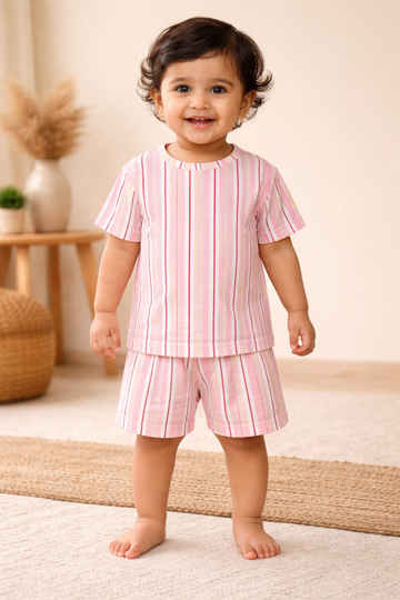 Pink Stripe Cotton Baby Co-Ord Set (6 Months to 3 Years)