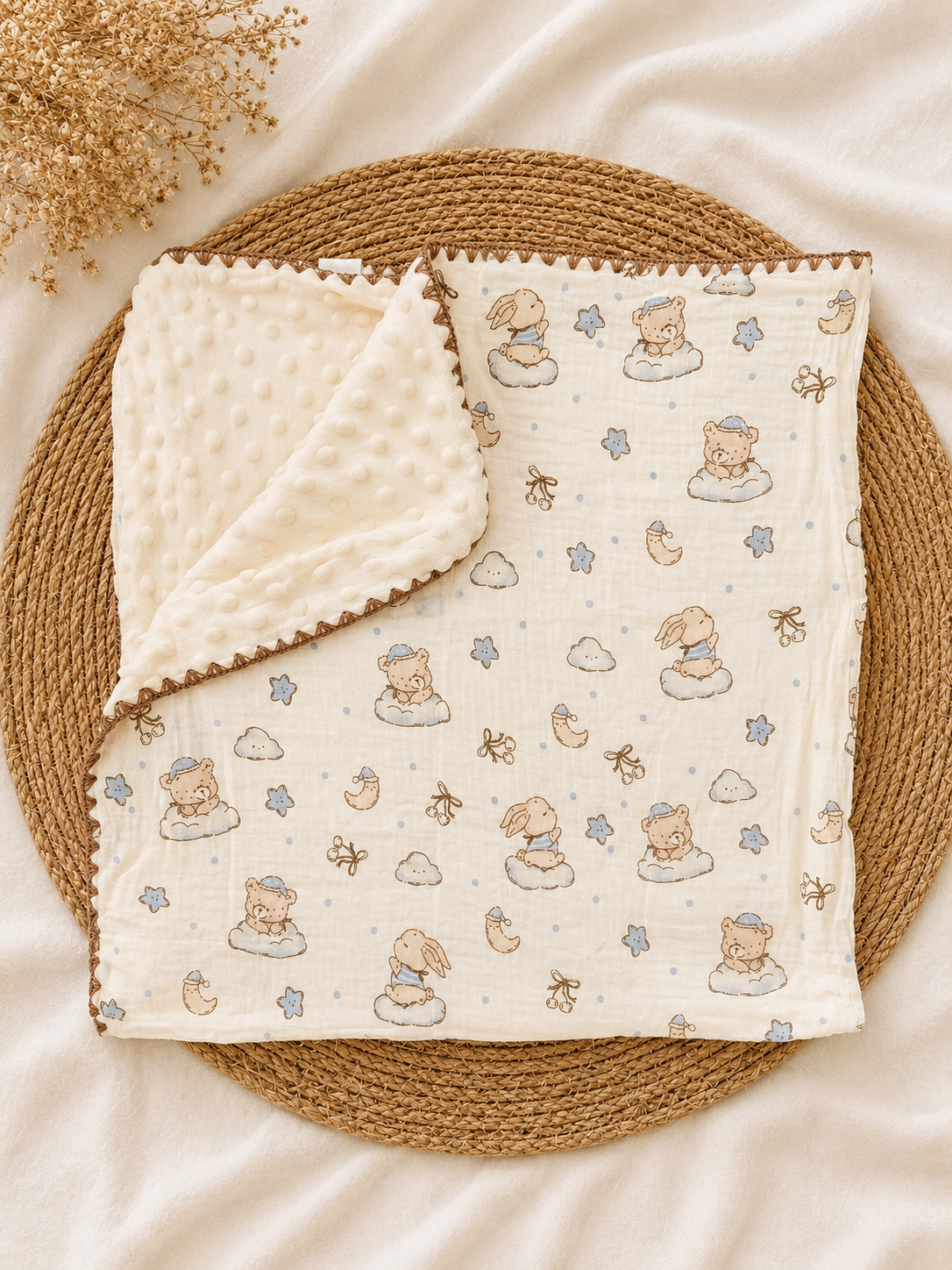 Rabbit & Teddy Muslin Bubble Blanket