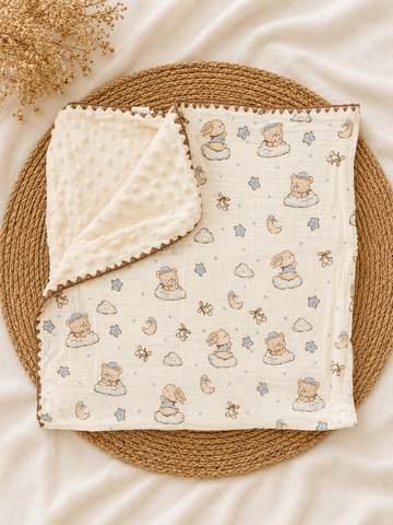 Rabbit & Teddy Muslin Bubble Blanket