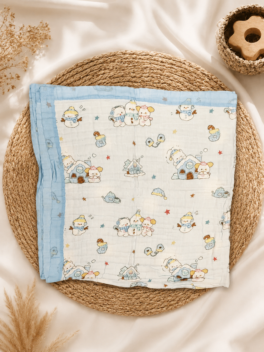Skyblue 6-Layer Crinkled Muslin Blanket