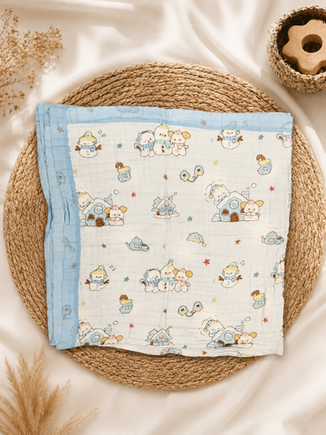 Skyblue 6-Layer Crinkled Muslin Blanket