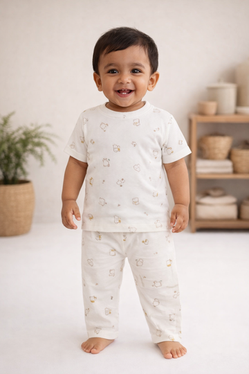 Soft Cotton Printed Baby Night Suit Set
