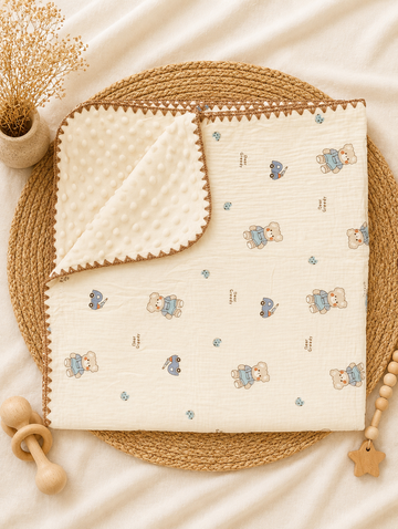 Teddy & Car Muslin Bubble Blanket