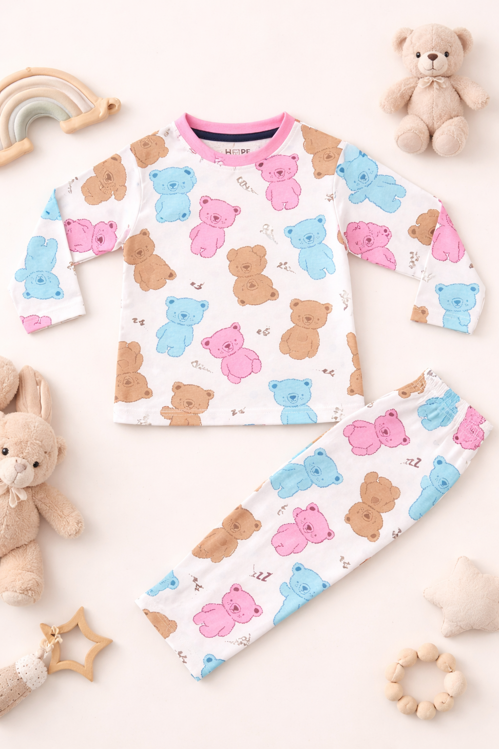 Colorful Teddy Print Baby Co-ord Set (6 Months to 5 Years)