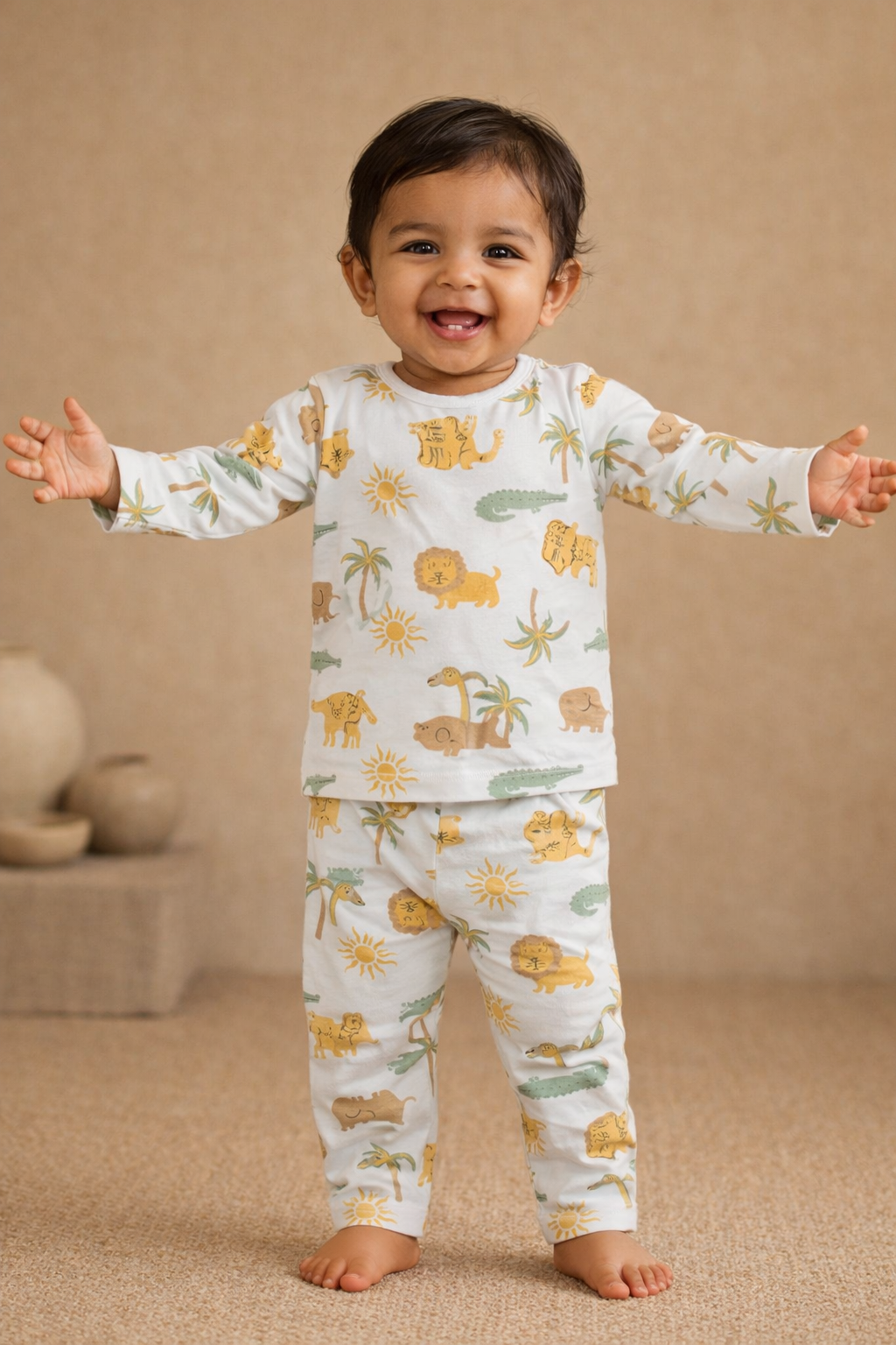 Jungle Cartoon Print Cotton Baby Co-ord Set for Boys & Girls (6 Months to 5 Years)